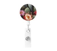 Roses Flowers and Cactus Badge Reel Retractable Clip Work Badge Holder Lightweight Plastic Name Card Holder ID Badge Clip for Nurses Office Gifts