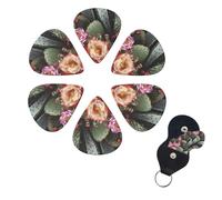 Roses Flowers and Cactus Guitar Picks 6 Pack, 0.46mm Thickness Celluloid Bass Pick with Leather Guitar Pick Holder Keychain Abstract Art Pics Plectrum for Acoustic Electric Guitar, Ukulele, Bass