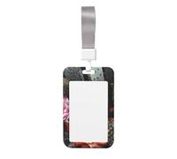 Roses Flowers and Cactus ID Badge Holders with Lanyard Vertical Plastic Card Case with Clear Window Waterproof ID Card Protector Work Badge Sleeve for Nurses Teachers Office