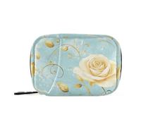 Roses Golden Leaves Pastel Retro Vitamins Bags with Detachable Compartments Reusable Travel Pill Organizer for Purse