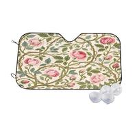 Roses Green Beige Wind Sun Shade for Car Sun Visor Foldable Vehicle Sunshade 27.5×51.2 Inch