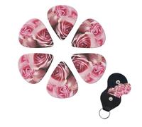 Roses Guitar Picks 6 Pack, 0.71mm Thickness Celluloid Bass Pick with Leather Guitar Pick Holder Keychain Abstract Art Pics Plectrum for Acoustic Electric Guitar, Ukulele, Bass