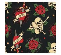 Roses Heart Skull Cloth Napkins Set of 4 Skull Print Reusable Washable Kitchen Dining Table Napkins for Home Dinner Wedding Banquet Banquet Party 50.8 x 50.8 cm