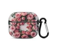Roses in A Circle Bluetooth Earbuds Case Cover Full Body Shockproof Protection Hard Case Support Wireless Charging with Keychain Personalized Gift for AirPods 3