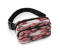 Roses in A Circle Fanny Pack Belt Bag with Adjustable Strap Fashion Waist Bag for Outdoor Sports Hiking, white, 20x13cm, Full Printed Waist Bag