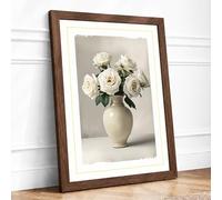 Roses in Cream Ceramic Botanical Framed Wall Art Print A3 (42×29.7cm) Walnut, Wall Decor for Living Room, Bedroom, Office & Home, Ready to Hang, Art Gift