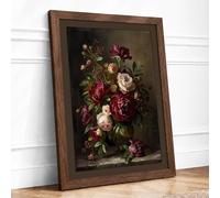 Roses in Full Bloom Botanical Framed Wall Art Print A1 Walnut Frame
