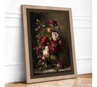 Roses in Full Bloom Botanical Framed Wall Art Print A3 Oak Frame
