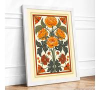 Roses in Manuscript Gold Botanical Framed Wall Art Print A1 (84.1×59.4cm) White, Wall Decor for Living Room, Bedroom, Office & Home, Ready to Hang, Art Gift