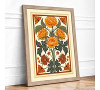 Roses in Manuscript Gold Botanical Framed Wall Art Print A2 (59.4×42cm) Oak, Wall Decor for Living Room, Bedroom, Office & Home, Ready to Hang, Art Gift