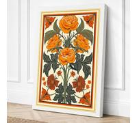 Roses in Manuscript Gold Canvas Wall Art Print 18x12 Inch