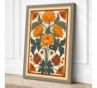 Roses in Manuscript Gold Canvas Wall Art Print 24x16 Inch (61 x 41 cm)
