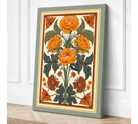 Roses in Manuscript Gold Canvas Wall Art Print 24x16 Inch (61 x 41 cm)