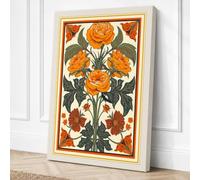 Roses in Manuscript Gold Canvas Wall Art Print 24x16 Inch (61 x 41 cm)