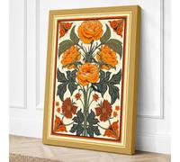 Roses in Manuscript Gold Canvas Wall Art Print 30x20 Inch
