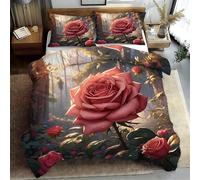 Roses in the Forest Duvet Cover Sets Romantic King Bedding Set with Zipper Closure, Soft Microfiber Quilt Cover with 2 Pillowcases 50x75cm GF563