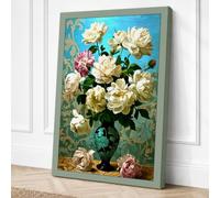 Roses in Turquoise Botanical Canvas Wall Art Print 18x12 Inch | Ready to Hang, Gallery Wrapped, Fade-Resistant Inks, Securely Packaged, UK Made