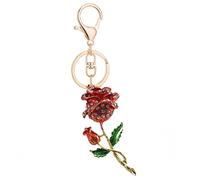 Roses Keychain Flower Keyring Crystal Rhinestones Purse Pendant Handbag Charm (Red), Red, S