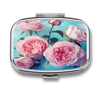 Roses on Blue Background Weekly AM/PM Pill Organizer.Waterproof Portable Compact Travel Pill Organizers.Small Pill Box for Medicine Holder for Vitamins Medication.