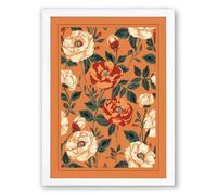 Roses on Burnt Orange Botanical Framed Wall Art Print A3 (42×29.7cm) White, Wall Decor for Living Room, Bedroom, Office & Home, Ready to Hang, Art Gift