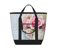 Roses Pink Flowers,Lunch Bags Large Capacity Insulated Tote Bag for Women Men Work Picnic Travel