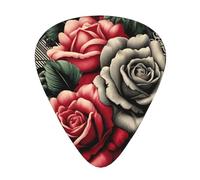 Roses-Plaid-Tartan-Pattern 12 Pack Guitar Picks With 3 Thicknesses And Storage Box, Abs Plectrums For Electric Bass Guitar Players
