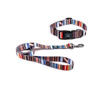 Roses&Poetry Dog Collar and Lead for Medium Large,Adjustable Durable Blue 5ft Puppy Leash Collar for Dog Training Lead（Stripe-M）