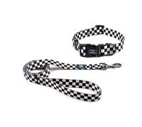 Roses&Poetry Dog Collar and Lead for Small,Adjustable Durable 5ft Puppy Leash Collar for Dog Training Lead（Black & White-S）