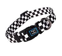 Roses&Poetry Dog Collar With Colourful Checkered Patterns,Adjustable Durable Puppy Collars for Small Medium Large Dogs（Black & White-M）