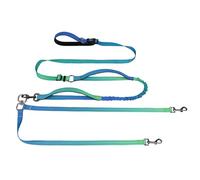 Roses&Poetry Hands Free Double Dog Leash for Two Dogs, 9-11ft Adjustable Bungee Walking Waist Lead, Dual Dog Leash with Tangle-Free Swivel for Medium Large Dogs Heavy Duty Running(Bluegreen)
