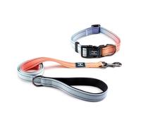 Roses&Poetry Reflective Dog Collar and Lead with Gradient Azure,Adjustable Durable Pet Collars Leash for Medium Large Dogs （Azure-M)