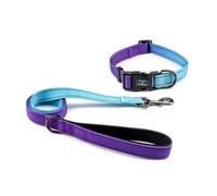 Roses&Poetry Reflective Dog Collar and Lead with Gradient Violet,Adjustable Durable Pet Collars Leash for Medium Large Dogs （Violet-M)