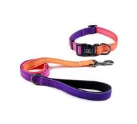 Roses&Poetry Reflective Small Dog Collar and Lead Set, Purple Nylon Dog Leads and Collars Combo, Adjustable Durable Pet Matching Collars Leash, for Walking,Playing,Training（Mistyrose-S)