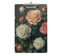 Roses Print Clipboard Simple Sturdy Standard A4 Letter Size Acrylic Clipboard Low-Profile Metal Clip with Retractable Hanging Hole Plastic Clipboards