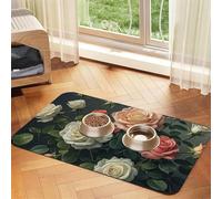Roses Print Dog Food Mats for Floors, 12x18 Inch Non-Slip Super Absorbent Pet Food Mat, Dishwasher Dog Mat for Food and Water, Cute Rubber Quick Dry Pet Feeding Mat for Dogs Puppy Cats