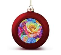 Roses Rainbow Watercolor Christmas Balls for Tree Decoration PC Baubles Hanging Ornaments Festive Decor 2PCS