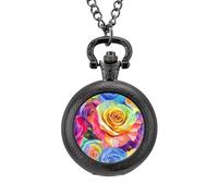 Roses Rainbow Watercolor Men's Pocket & Fob Watches Silent Ticking Quartz Alloy Chain Watch for Daily Use Black-Style