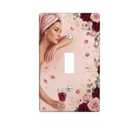 Roses Single Light Switch Cover Plate, Elegant Feminine Pearls Glass None Peach Plastic Standard Size Toggle Light Switch Cover for Home Living Room New Apartment Decor (Single)