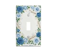 Roses Single Light Switch Cover Plate, Floral Coastal Shells Branches Summer Blue Plastic Standard Size Wall Switch Plates Accents for New Apartment Home Bedroom Office Decor (Single)