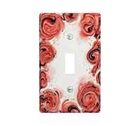 Roses Single Light Switch Cover Plate, Floral Elegant Swirls Gold Accents Spring Red Plastic Standard Size Toggle Light Switch Cover for Home Living Room Bedroom Bathroom Decor (Single)