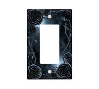 Roses Single Rocker Light Switch Cover, Gothic Dark Thorns Gears Halloween Black Plastic Standard Size Switch Plate Decorative for Bedroom Bathroom Kitchen Entrance Decor