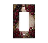 Roses Single Rocker Light Switch Cover, Romantic Elegant Pearls Hair None Red Plastic Standard Size Accents Wall Switch Plates for Home Living Room New Apartment Decor