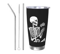 Roses Skeleton Skull Rock and Roll Tumblers 20 oz Stainless Steel Tumbler Cup Straw Three-Piece Set for Adult Women Men, Travel Coffee Mug for Office Birthday Anniversary Wedding Party