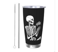Roses Skeleton Skull Rock and Roll Tumblers 20 Oz Stainless Steel Tumbler Cup Straw Two-Piece Set for Adult Women Men, Travel Coffee Mug for Office Birthday Anniversary Wedding Party