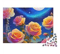 Roses Starry Sky 1000 Piece Jigsaw Puzzle Paper for Adults Night View Puzzle Game for Family Relaxation Gift 52x38cm/1000pcs