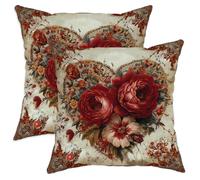Roses Throw Pillow Covers Set of 2, Vintage Romantic Flowers Leaves None Red Soft Velvet Washable Accents Pillows Cases for Living Room Bedroom Loft Office Car Decor 12x12 Inch