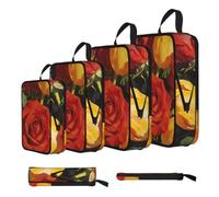 Roses Tulips Duo Print Compression Packing Cubes for Travel, 4-Pack