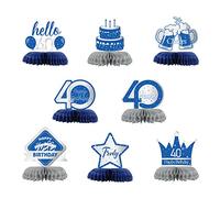 RoseSea Happy 40th Birthday Honeycomb Centerpieces - Women Men 40 Years Old Birthday Table Decorations - Forty Birthday Table Decorations 8pcs