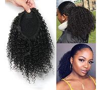 ROSESSEA Short Afro Ponytail Hairpiece for African American Ponytail Synthetic Afro Curly Ponytail for Women Black (1B#)