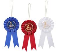Rosettes 1st to 3rd, 3 Pcs Award Ribbon Rosette Set 1st 2nd 3rd Place Grand Prize Winner Victory Ribbon Recognition, Blue Red White Prize Badge Satin Participation Ribbons for Medals Sports Events